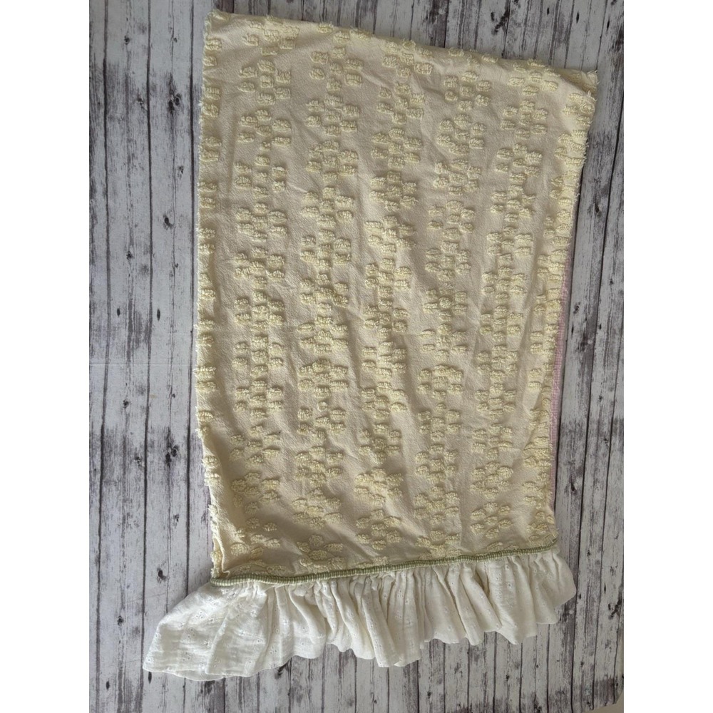 Vintage Homemade Chenille Cotton Pillowcase Standard Pink Yellow Ivory Cottage